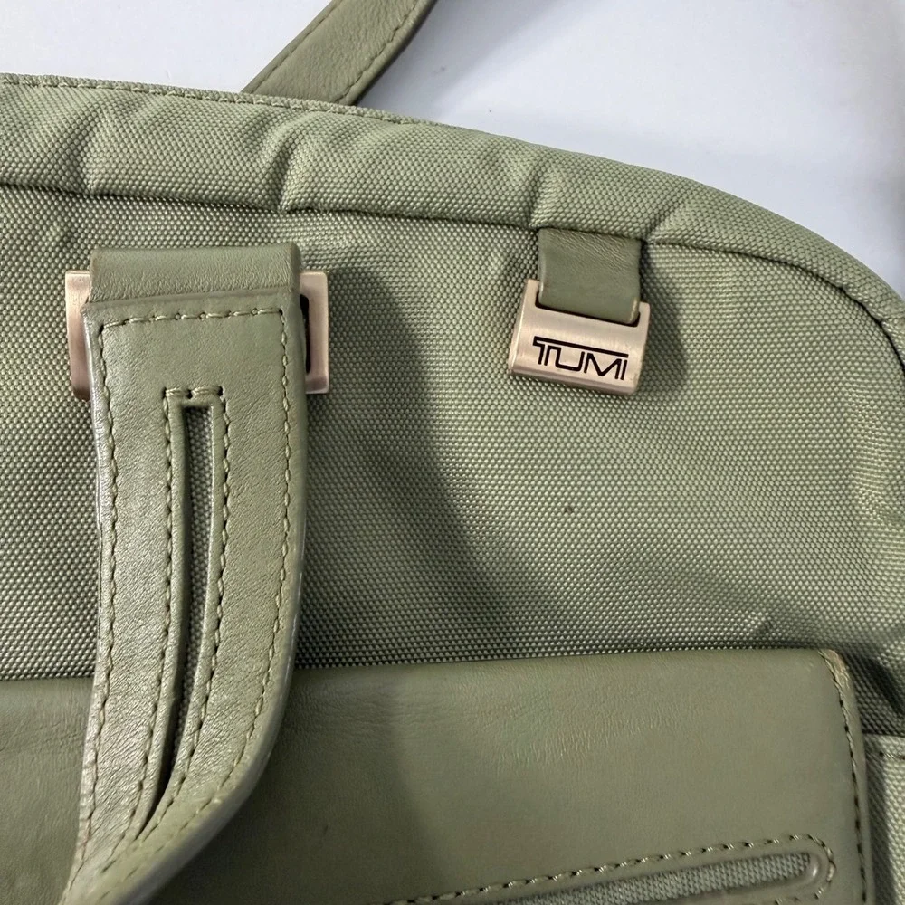 Tumi Olive Green Nylon Laptop Briefcase Messenger Bag Gold Hardware